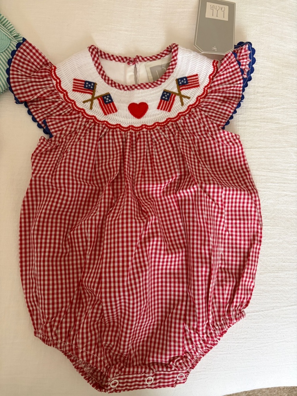 Cactus Red White Blue Gingham Flag Heart Baby One-Piece Bodysuit